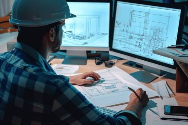 Ingeniero trabajando en un plano